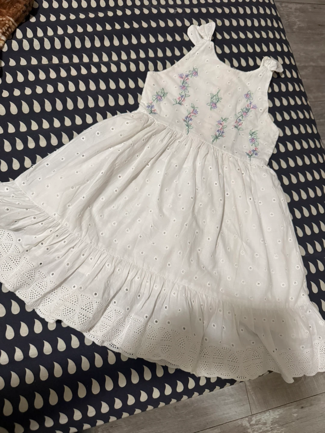 White Eyelet Dress with Floral Embroidery