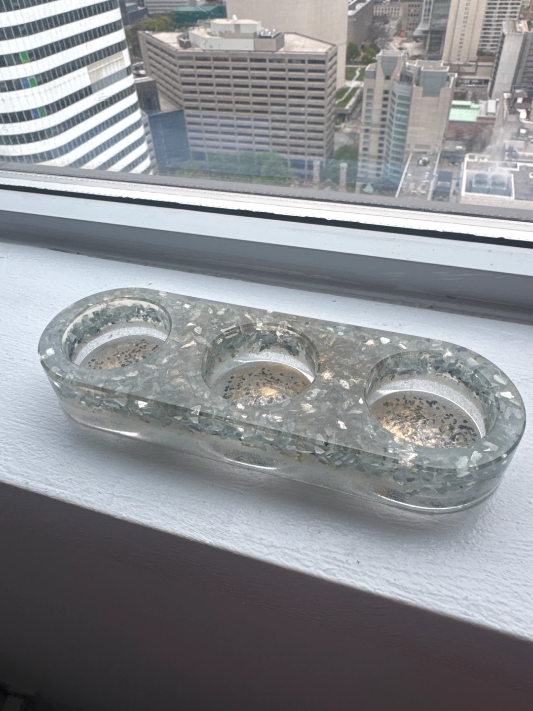 Resin Triple Votive Candle Holder with Embedded Stones
