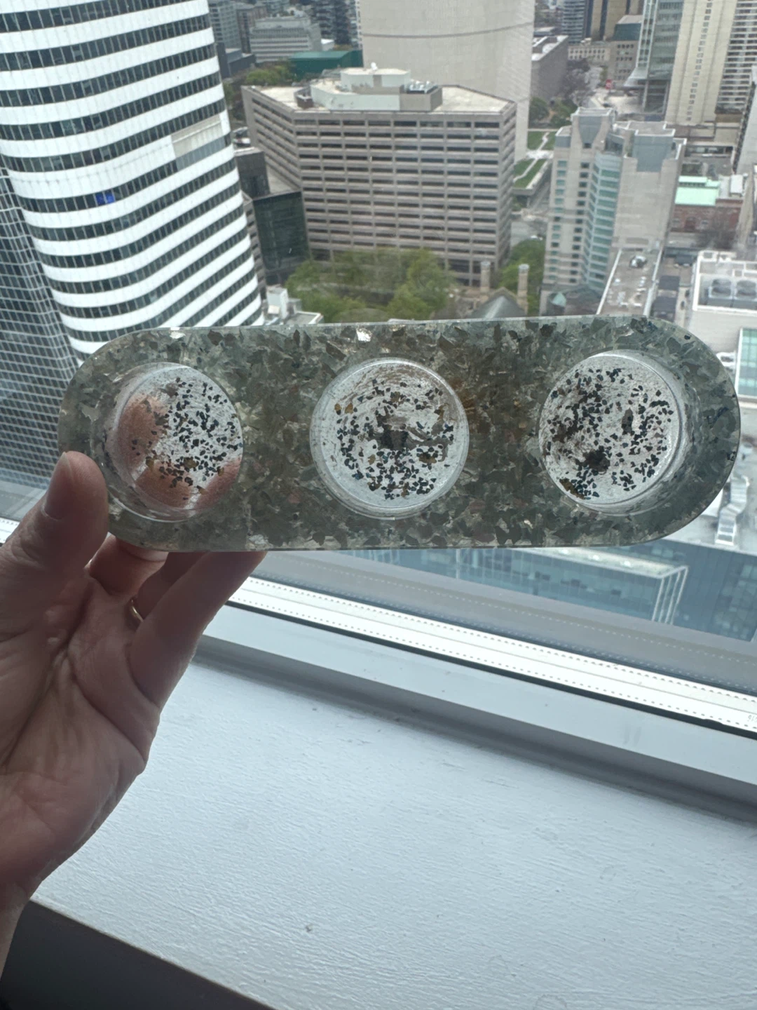 Resin Triple Votive Candle Holder with Embedded Stones - photo 3