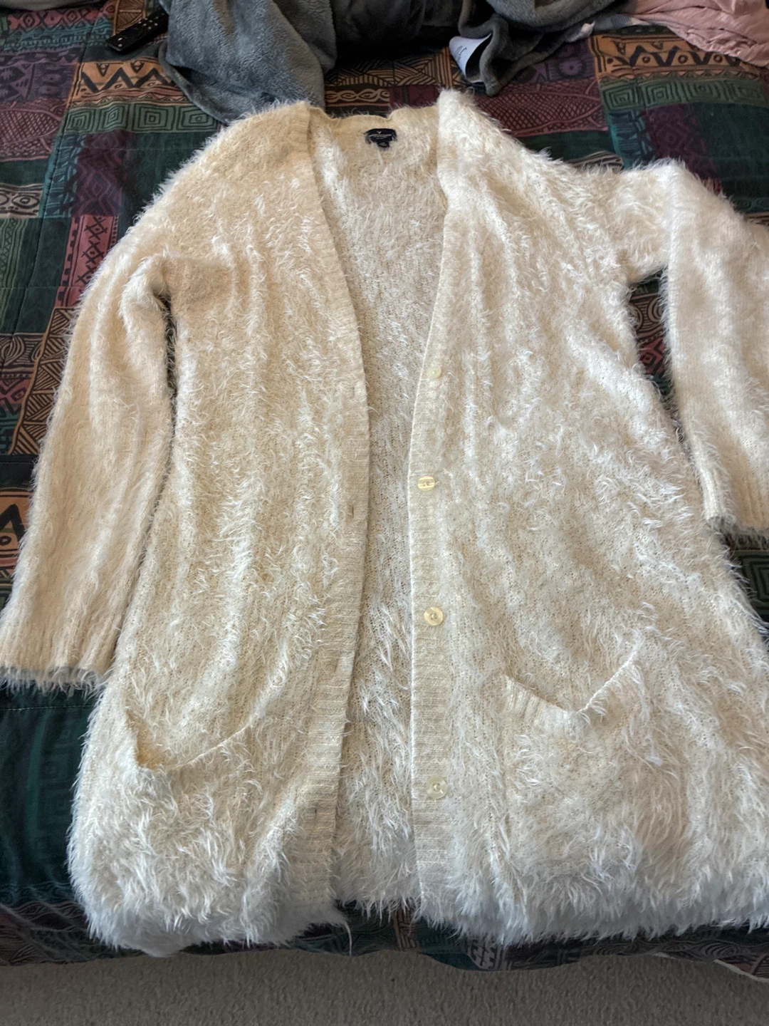 Cream Fuzzy Cardigan