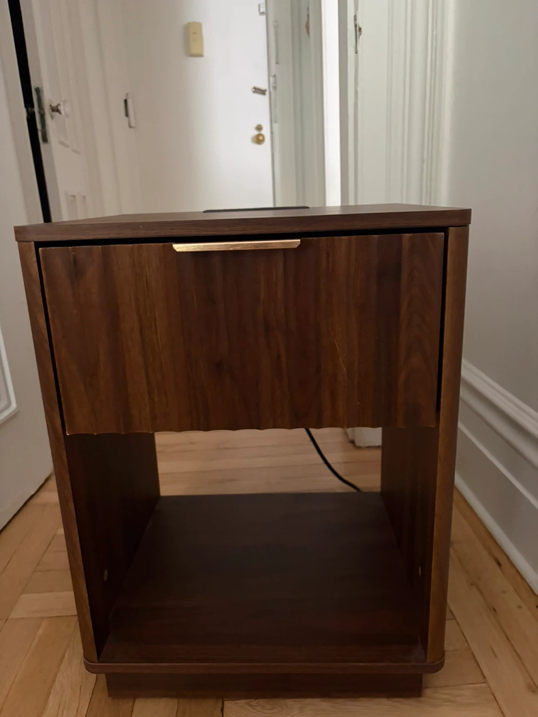 Walnut Nightstand with Drawer and Integrated Charging Station - photo 2