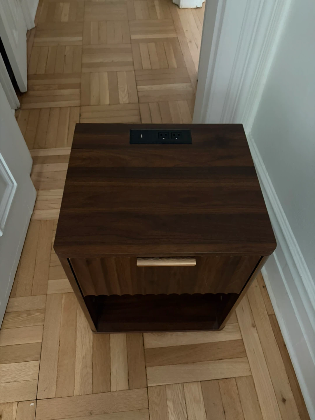 Walnut Nightstand with Drawer and Integrated Charging Station - photo 3