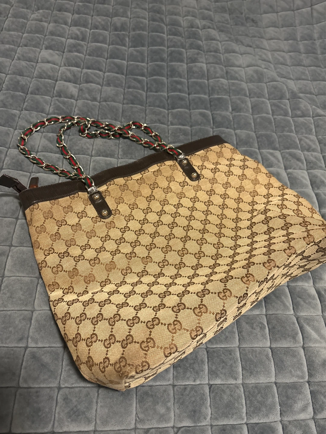Gucci Monogram Canvas Tote Bag with Chain