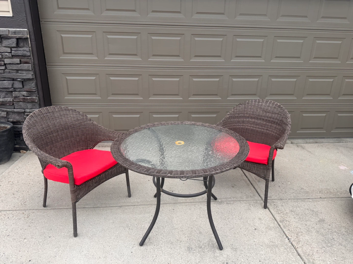 Wicker patio set with glass top table and 2 chairs - photo 4