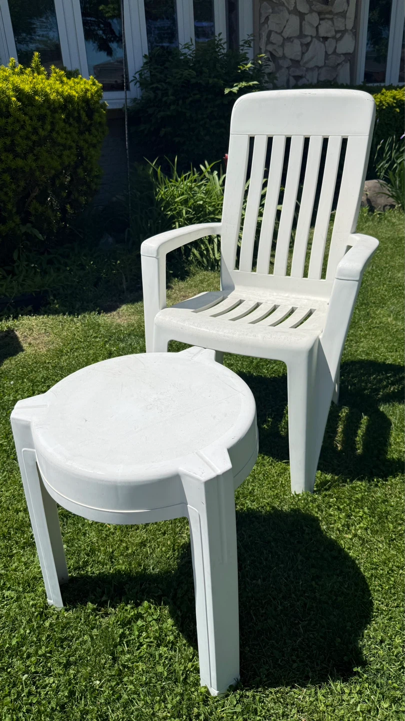 White Outdoor Chair and Table Set