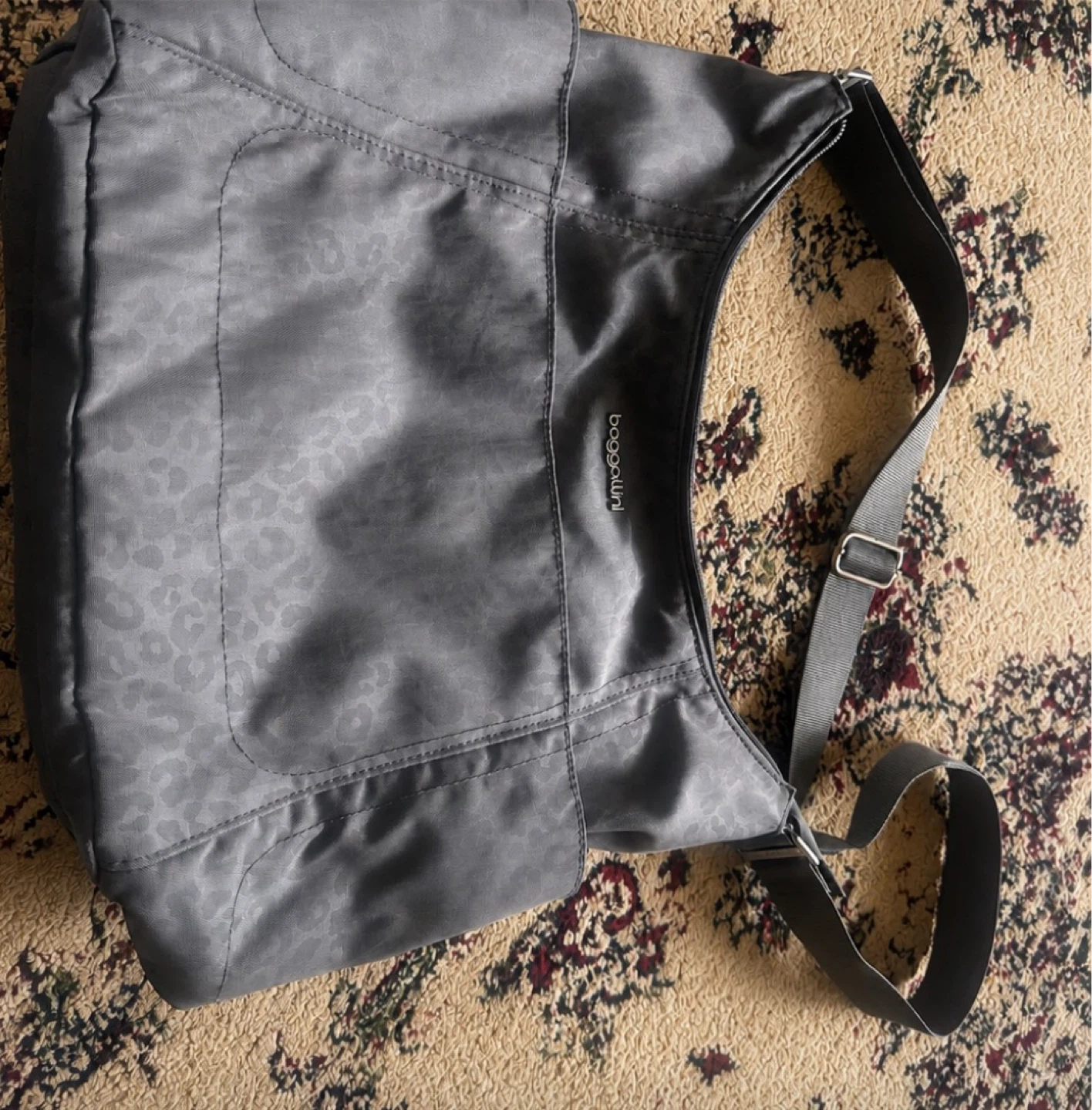 Baggallini Grey Leopard Print Shoulder Bag