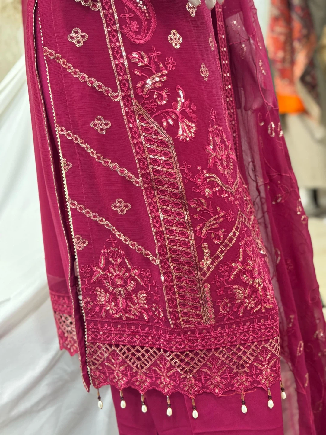 Embroidered Magenta 3-Piece Suit with Dupatta