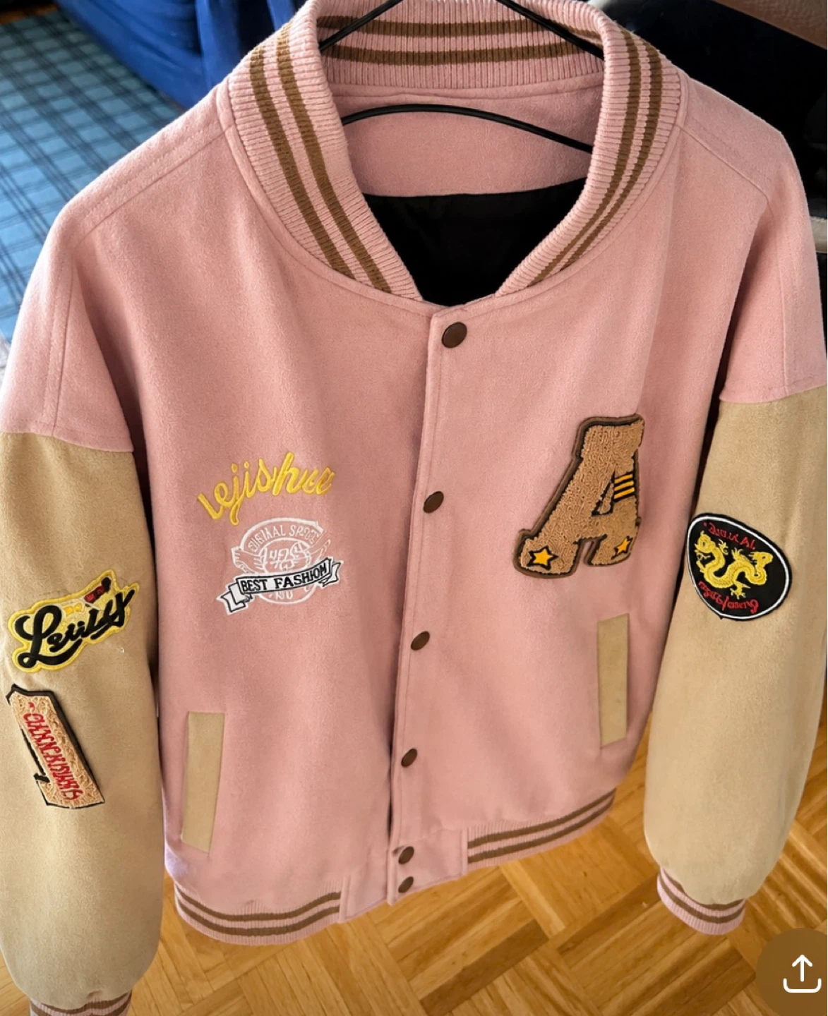 Pink Varsity Jacket with Patches