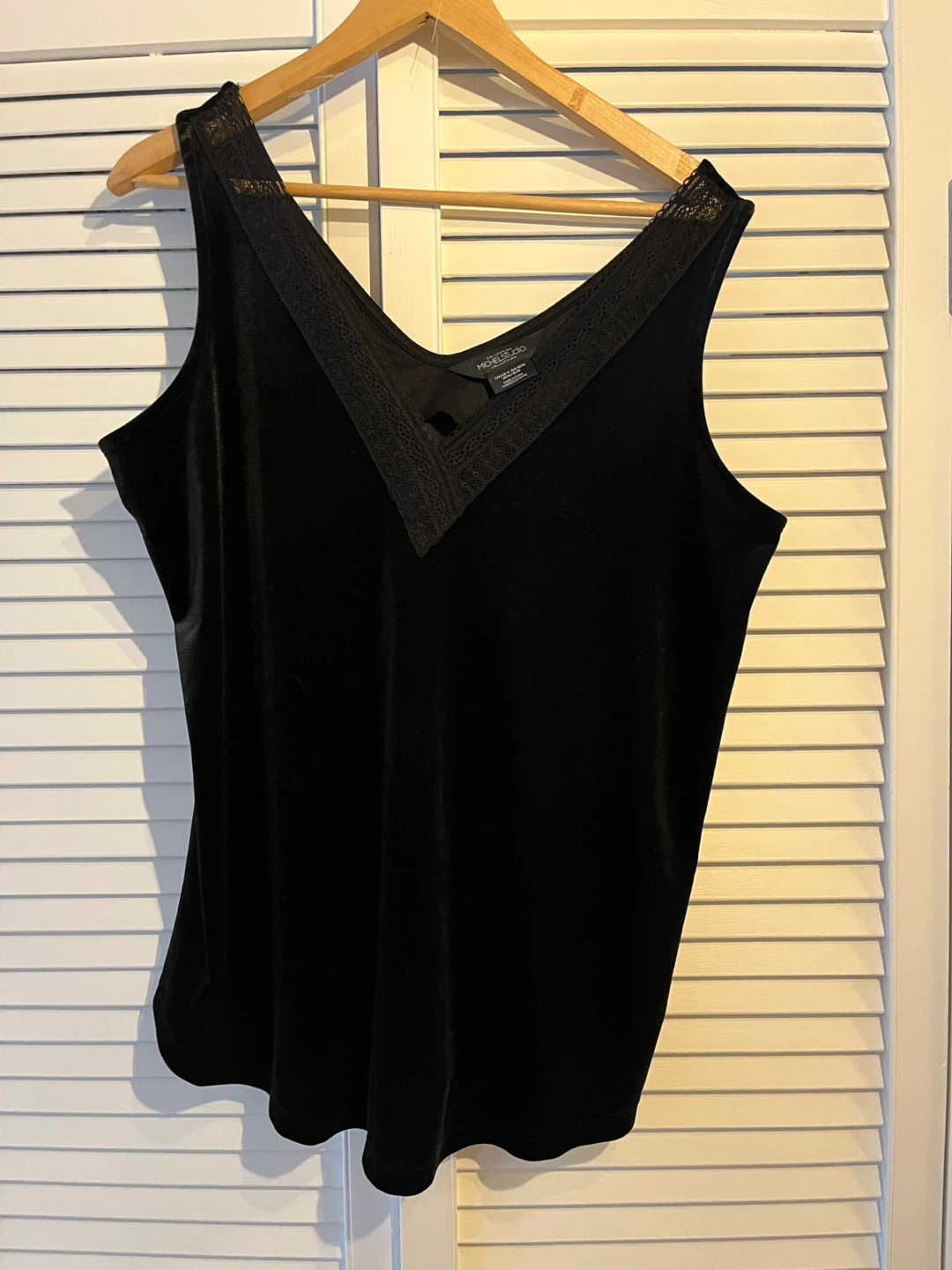Michel Studio Black Velvet Lace Trim Cami Tank Top