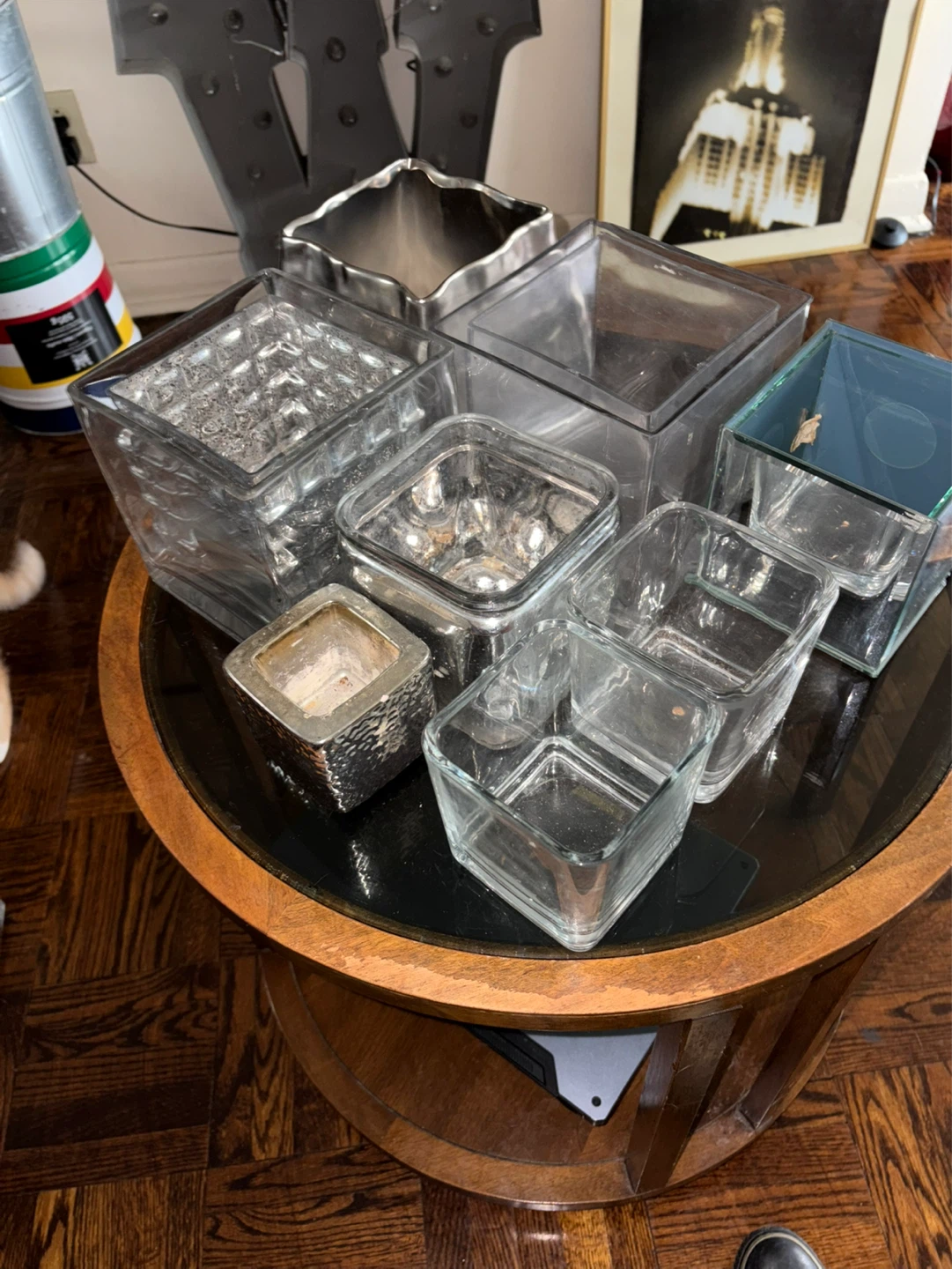Assorted Glass and Metal Square Planters and Vases - photo 3