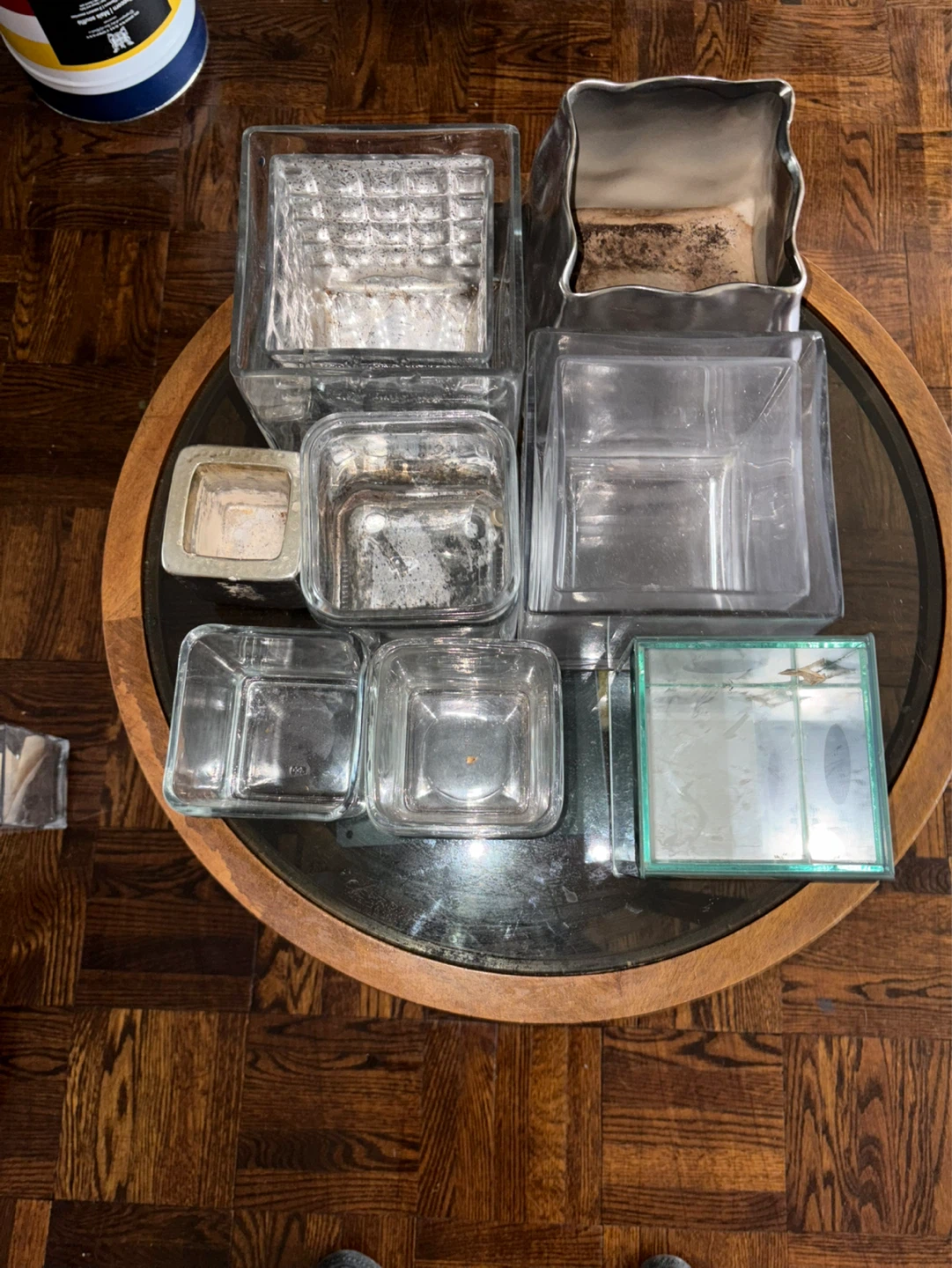 Assorted Glass and Metal Square Planters and Vases