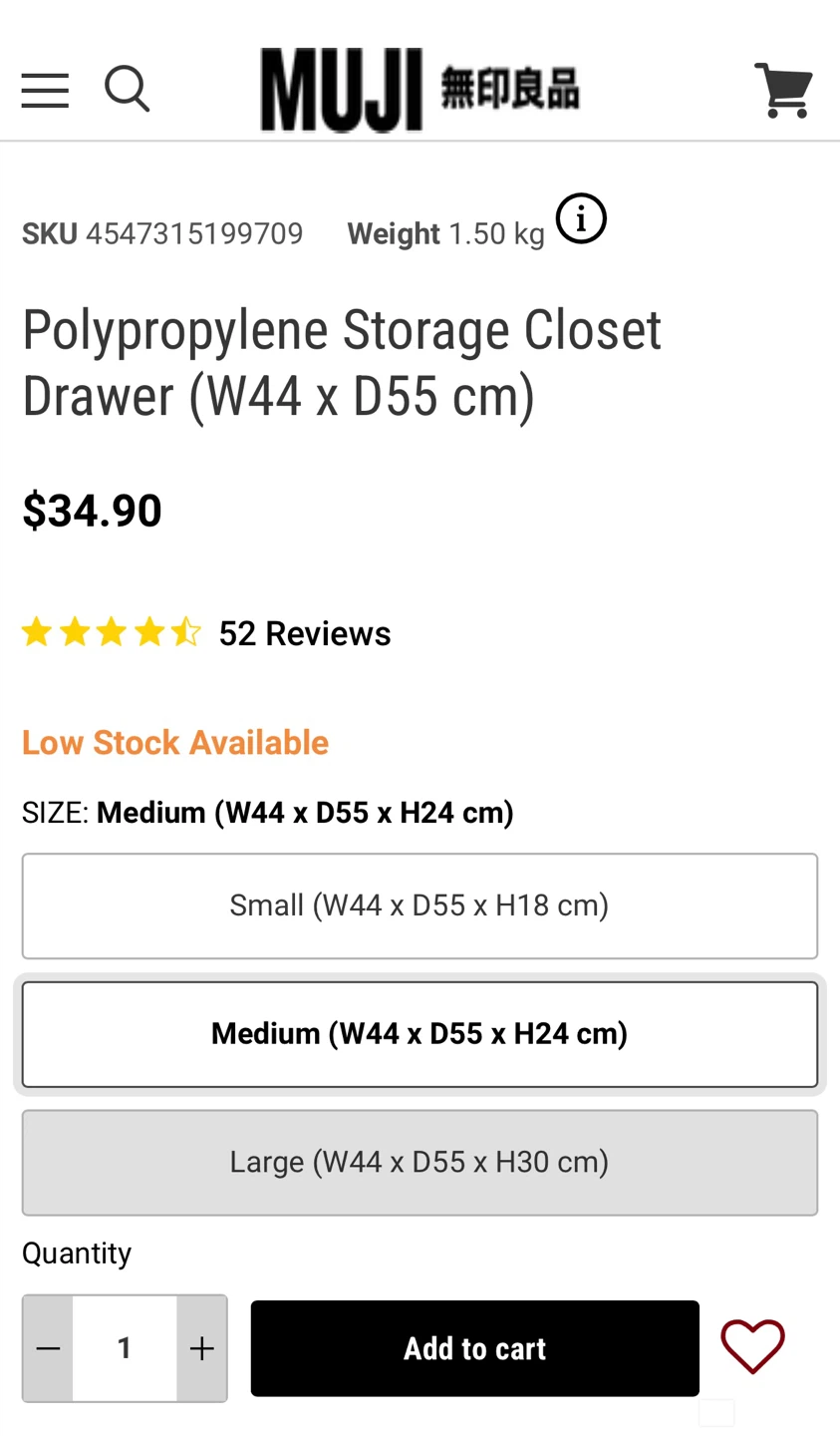 MUJI Polypropylene Storage Closet Drawer (Medium) - photo 2