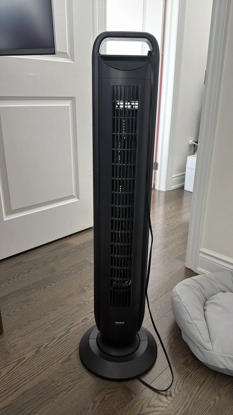 Seville Classics Black Oscillating Tower Fan with Remote