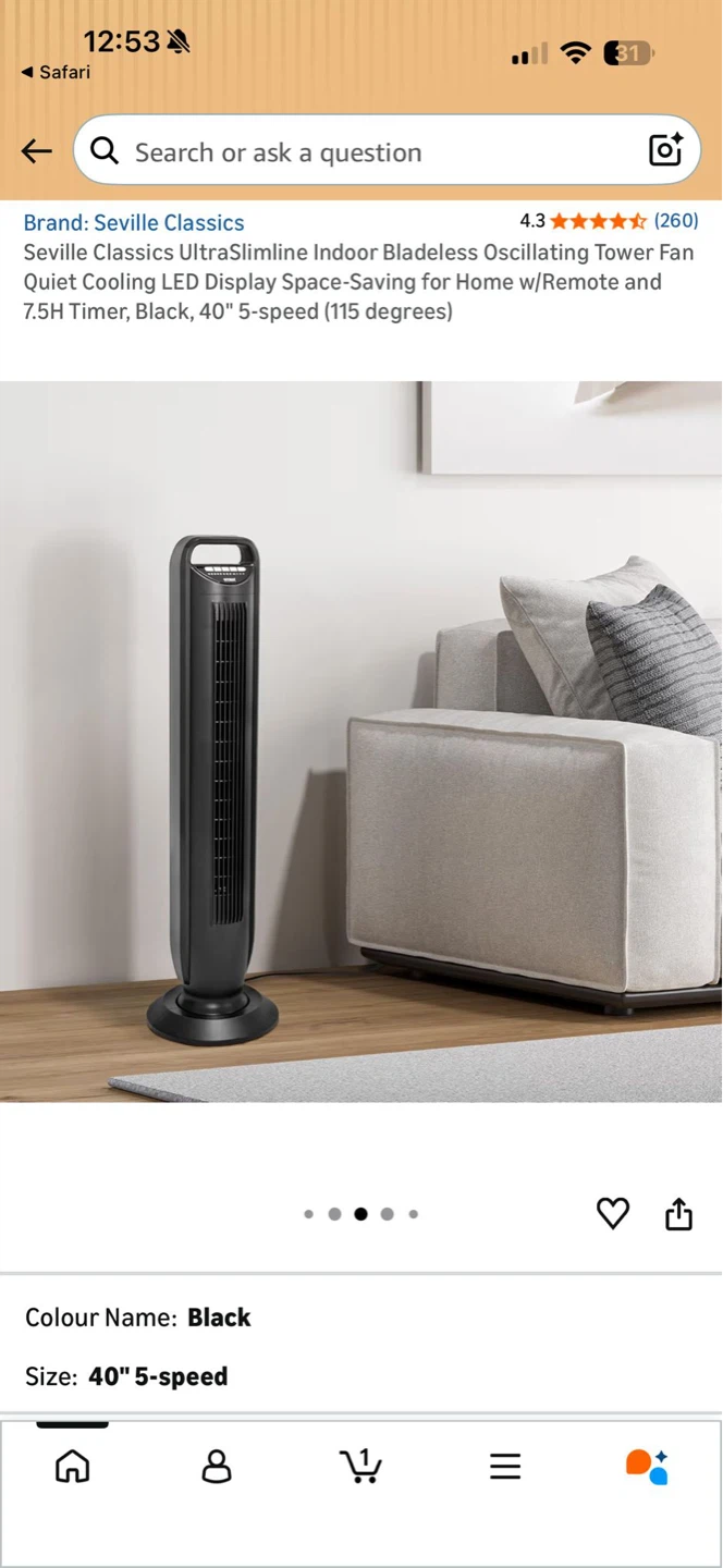 Seville Classics Black Oscillating Tower Fan with Remote - photo 2