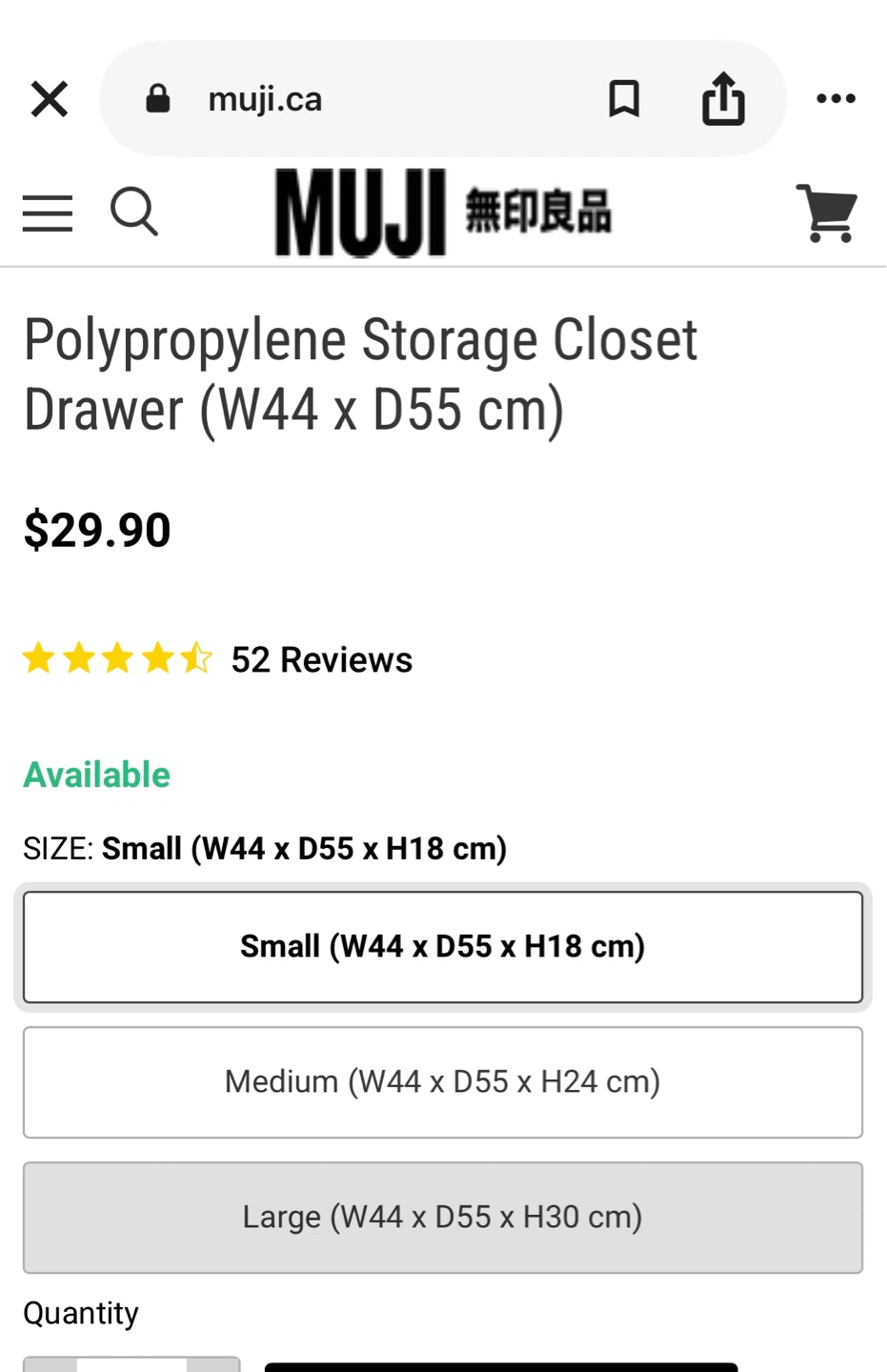 Muji Polypropylene Storage Drawer (Small, W44 x D55 x H18 cm) - photo 2