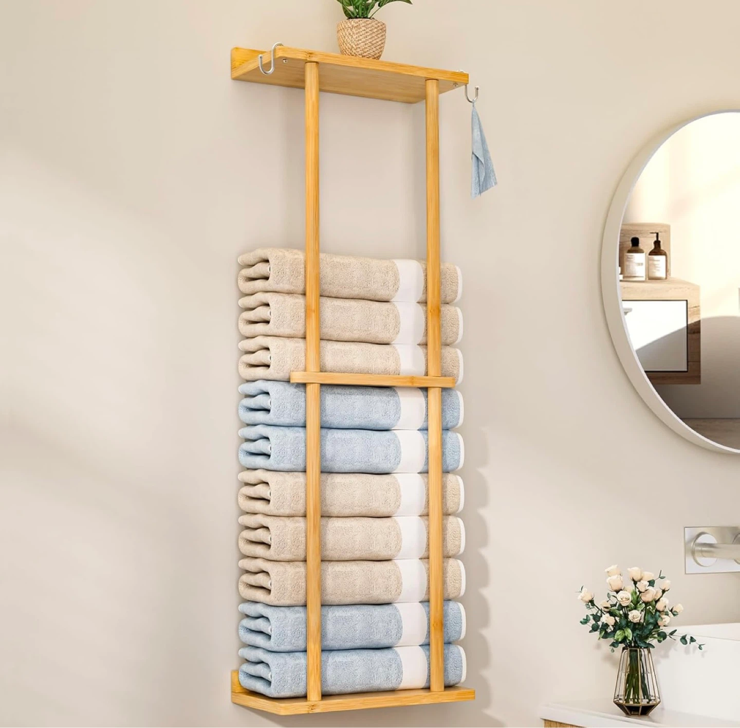 Bamboo Towel Rack and Shelf