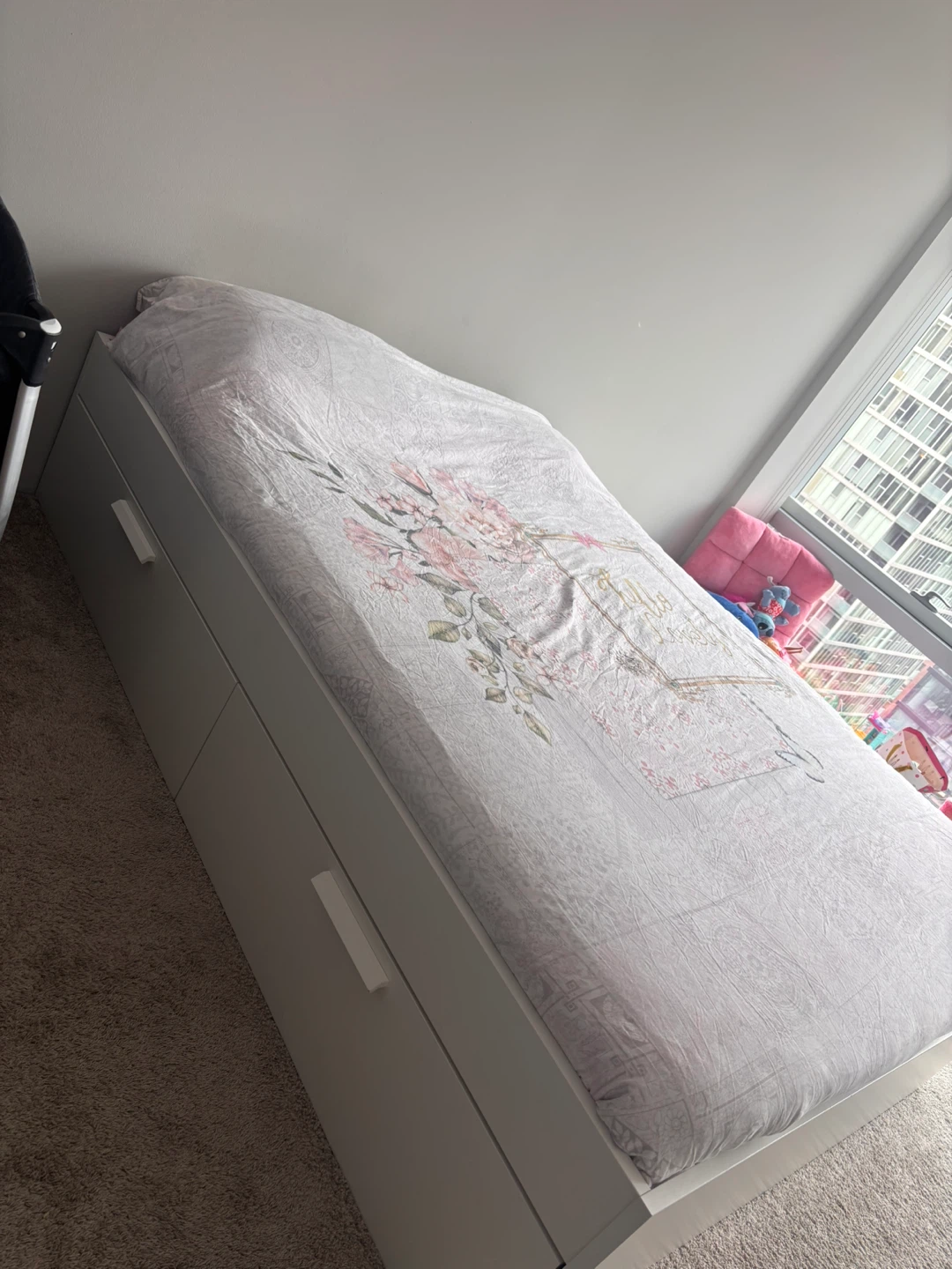 White Twin Bed Frame with 4 big Storage Drawers