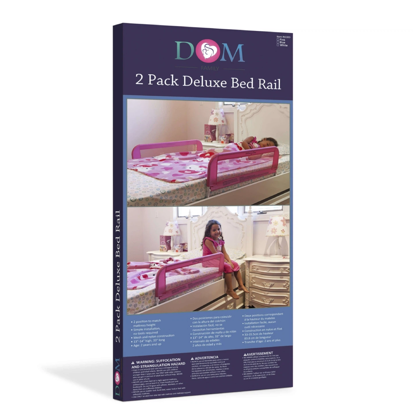 DOM Family 2 Pack Deluxe Bed Rail - Pink