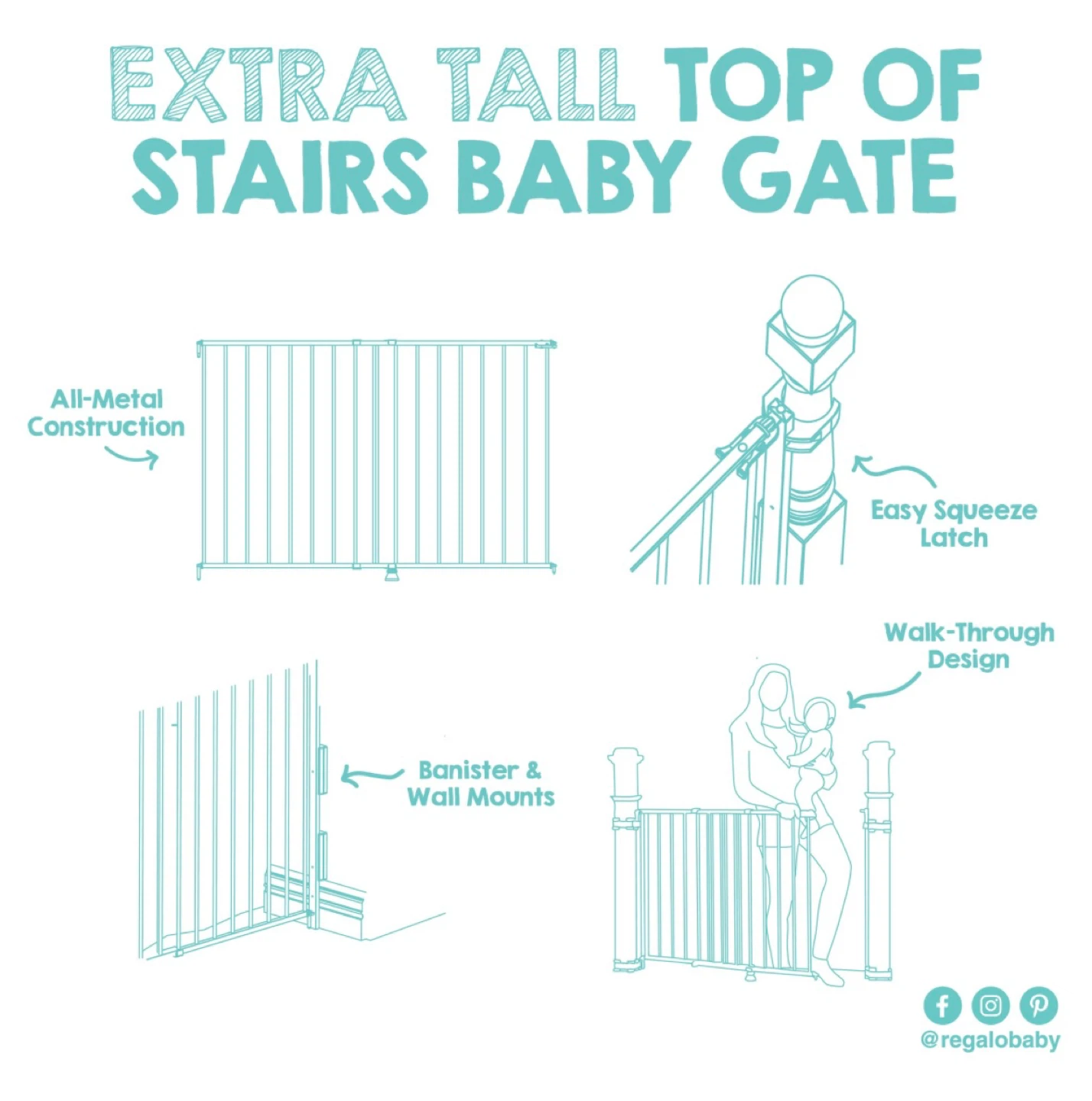 Brand new Regalo Extra tall top of stairs baby gate - photo 4