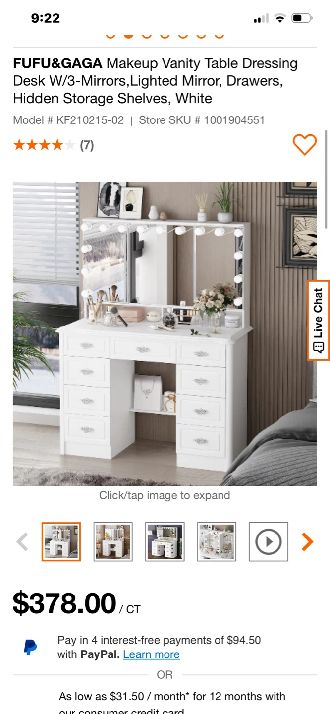 FUFU&GAGA White Makeup Vanity Table with Lighted Mirror - photo 2