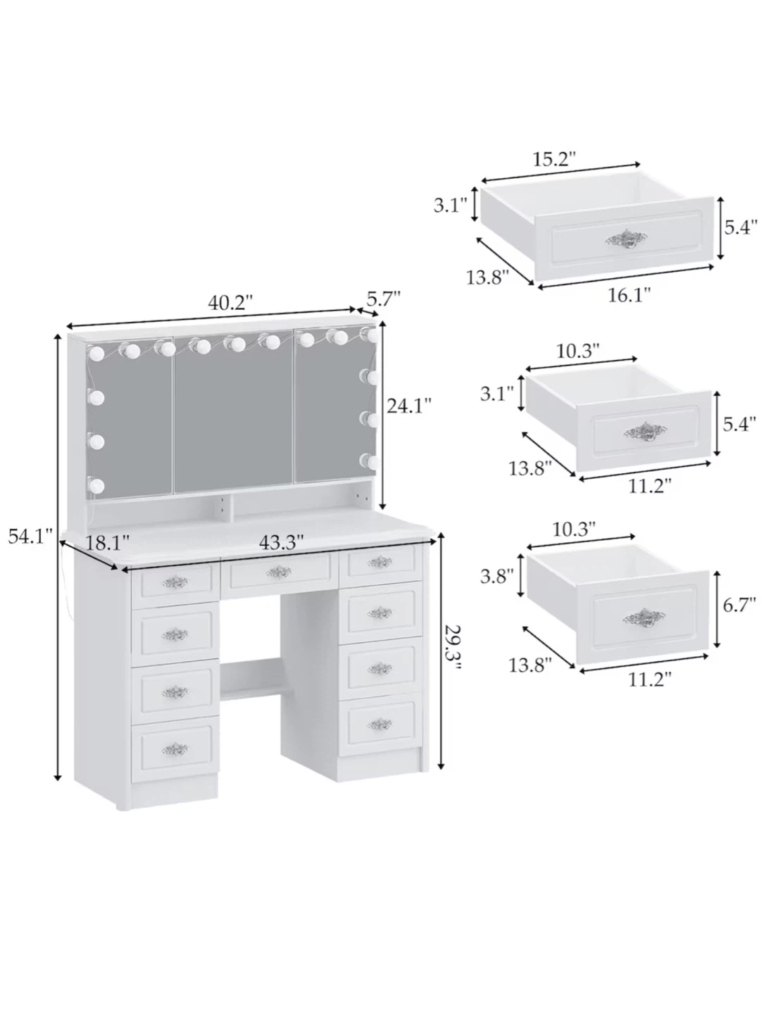 FUFU&GAGA White Makeup Vanity Table with Lighted Mirror - photo 4