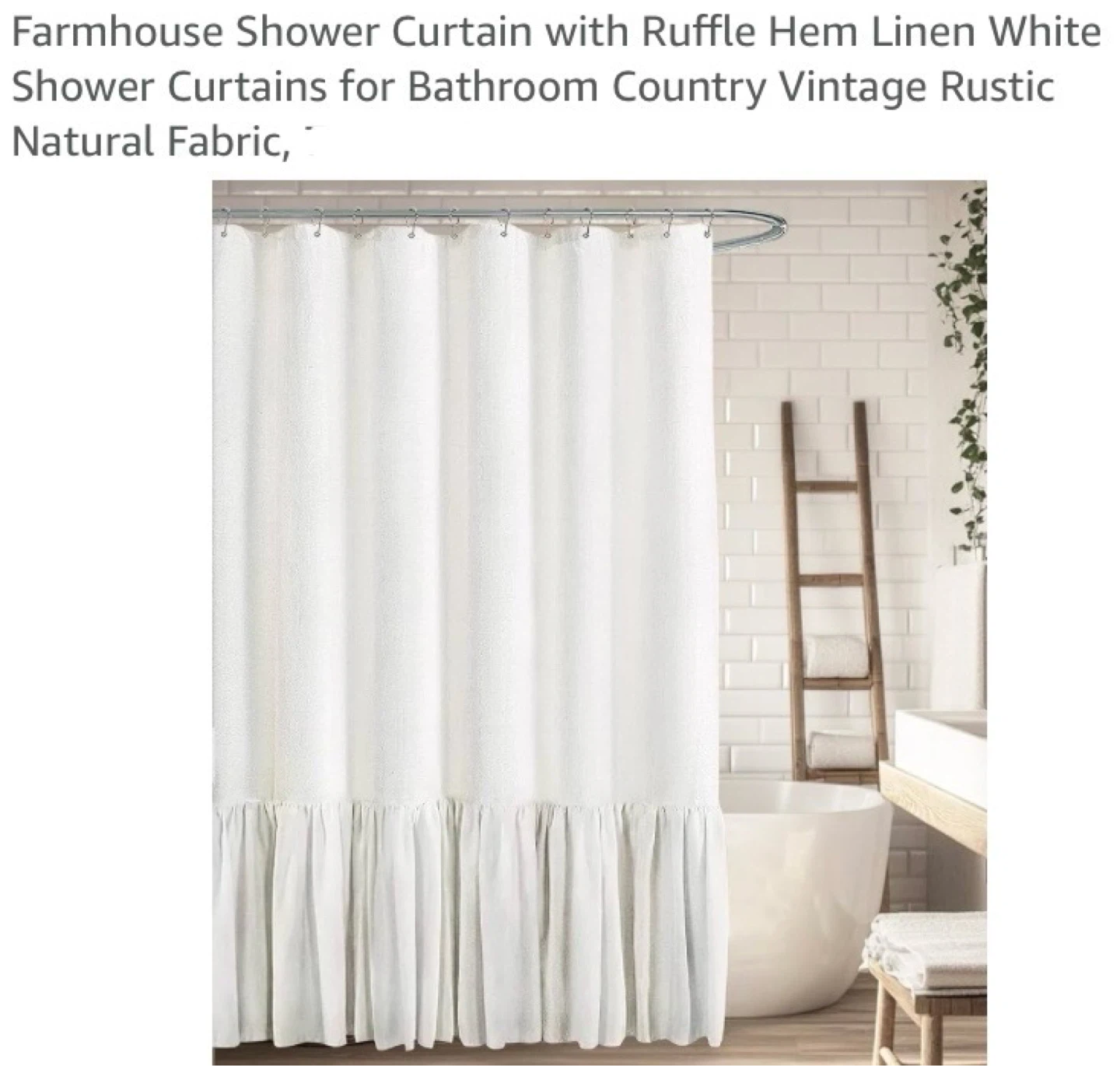 New Farmhouse Shower Curtain with Ruffle Hem Linen White