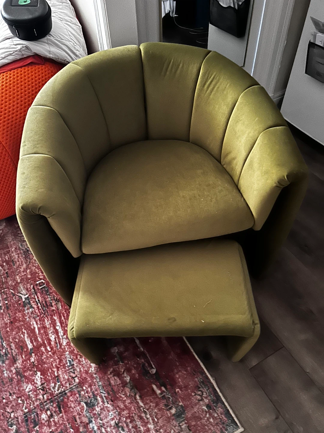 Olive Green Velvet Accent Chair with Ottoman