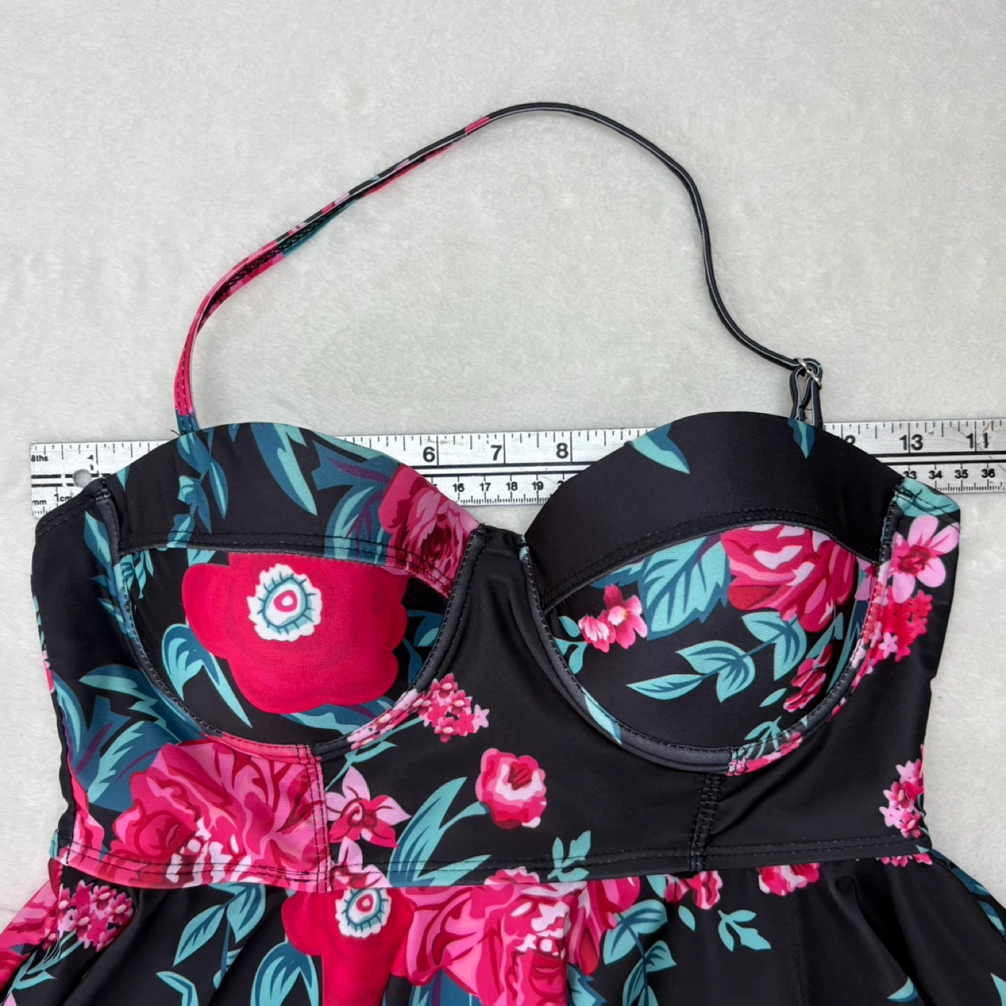 Black Floral Peplum Tankini Top Underwire Padded Swimwear Beach - photo 3