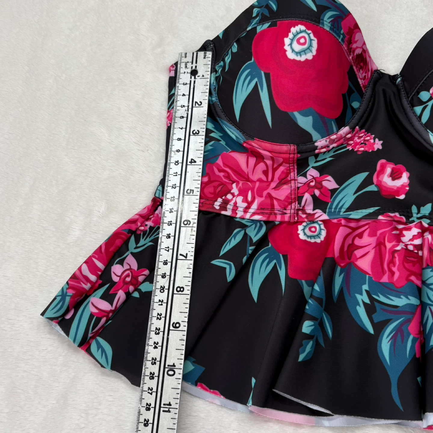 Black Floral Peplum Tankini Top Underwire Padded Swimwear Beach - photo 5