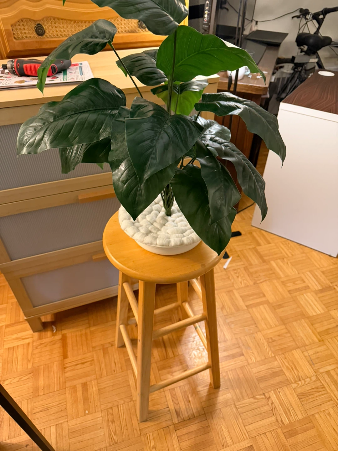 Wooden Bar Stool with plant - photo 3