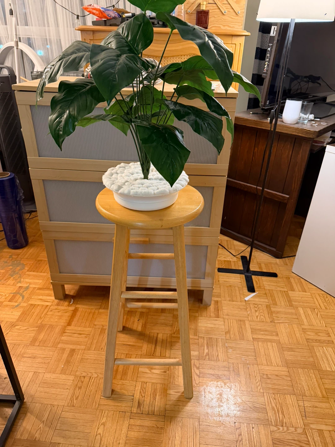 Wooden Bar Stool with plant - photo 2