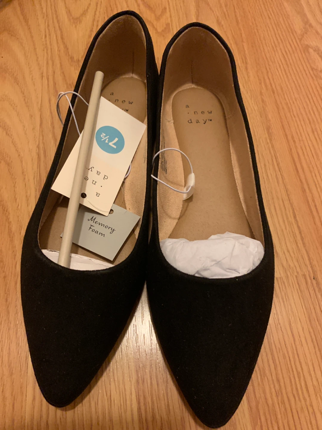 A New Day Black Faux Suede Pointed Toe Flats - Size 7.5 - photo 2