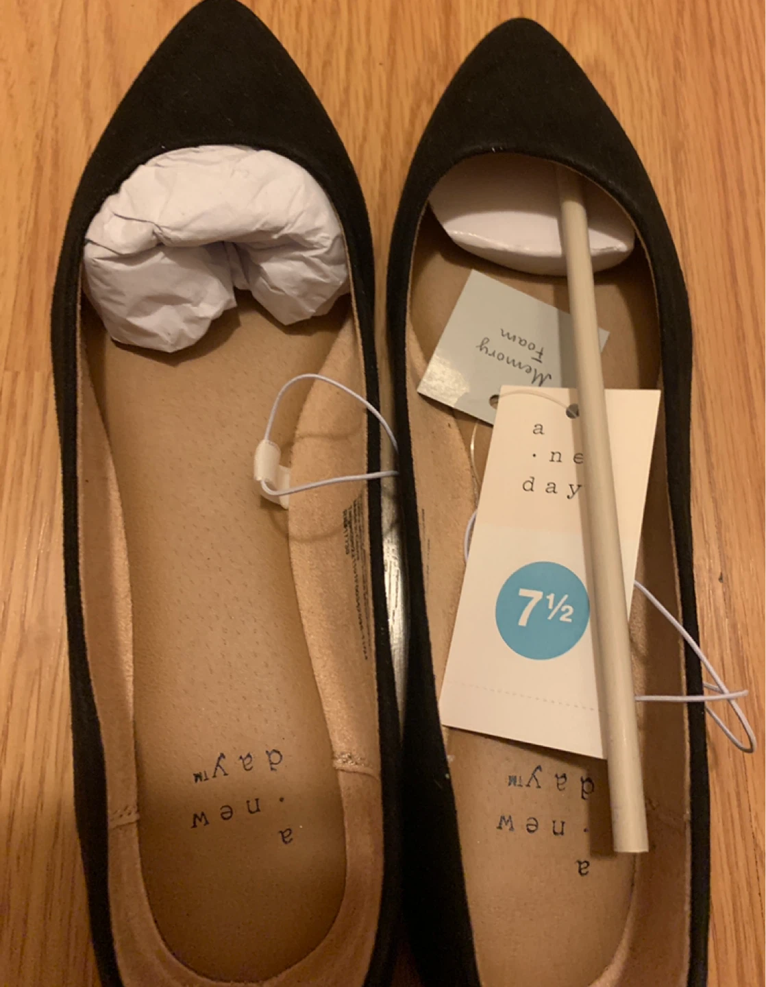 A New Day Black Faux Suede Pointed Toe Flats - Size 7.5