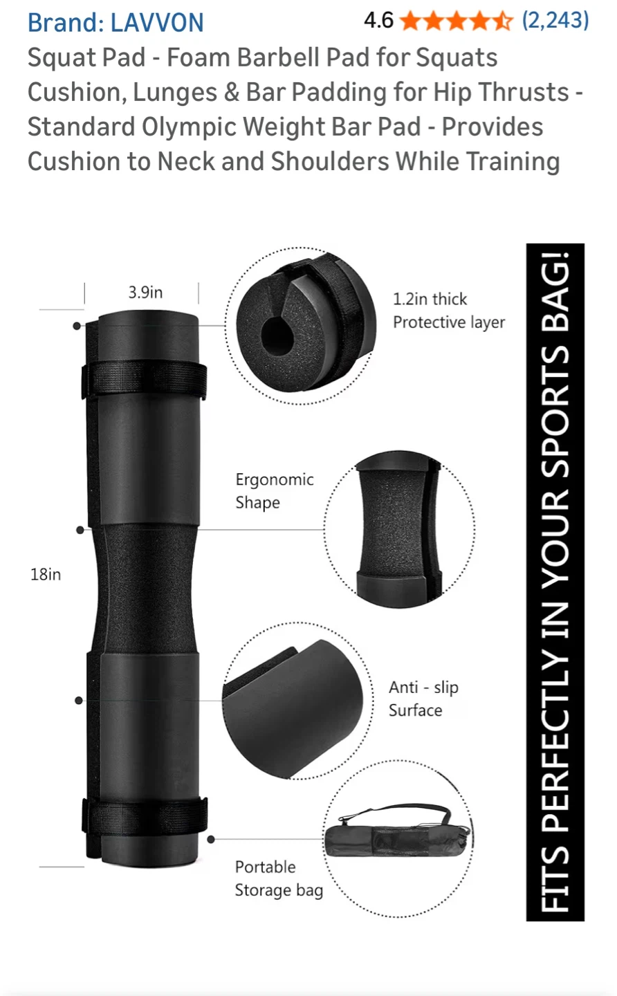 LAVVON Barbell Pad for Squats and Hip Thrusts