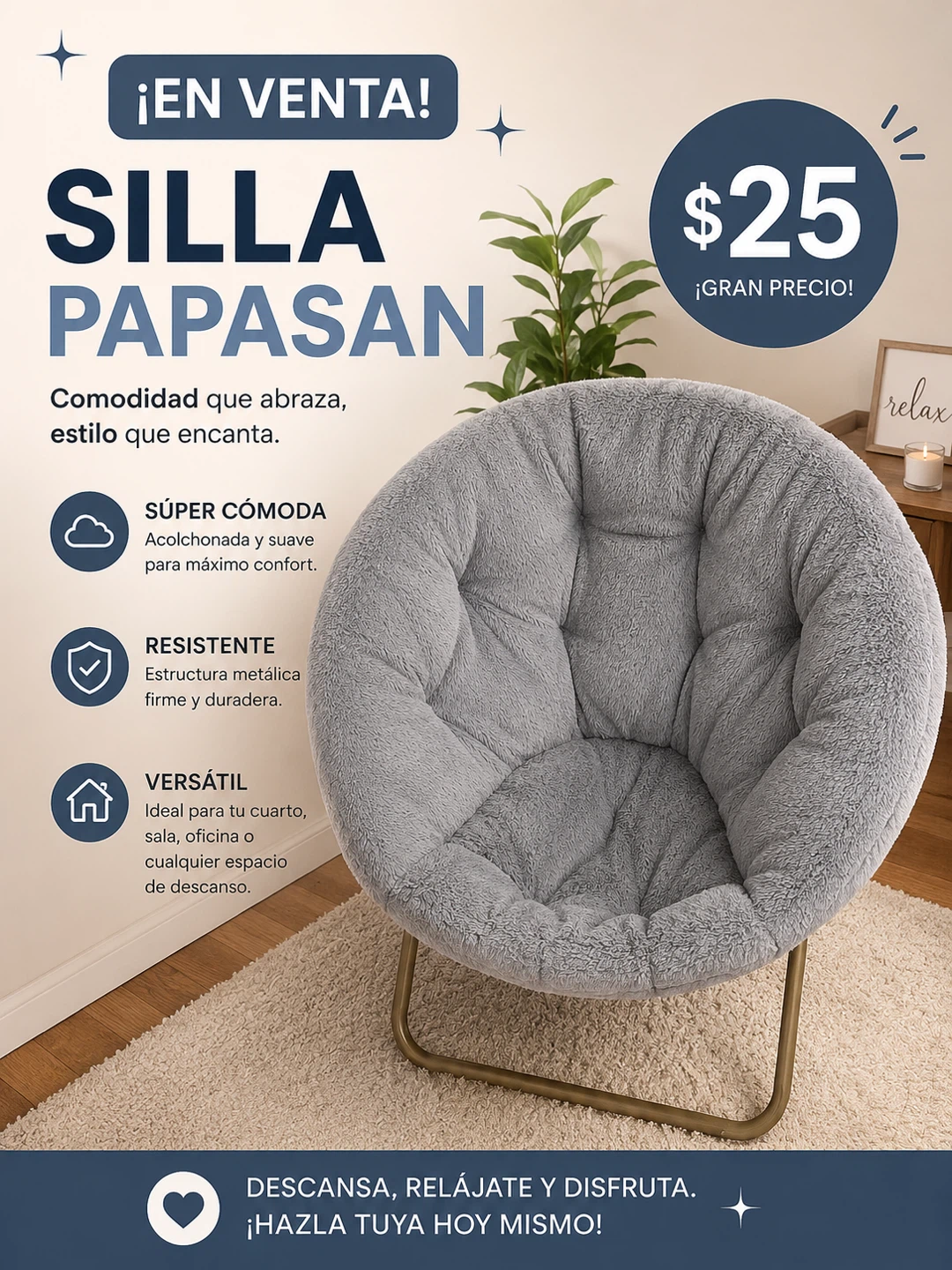 Papasan Accent Chair - Gray