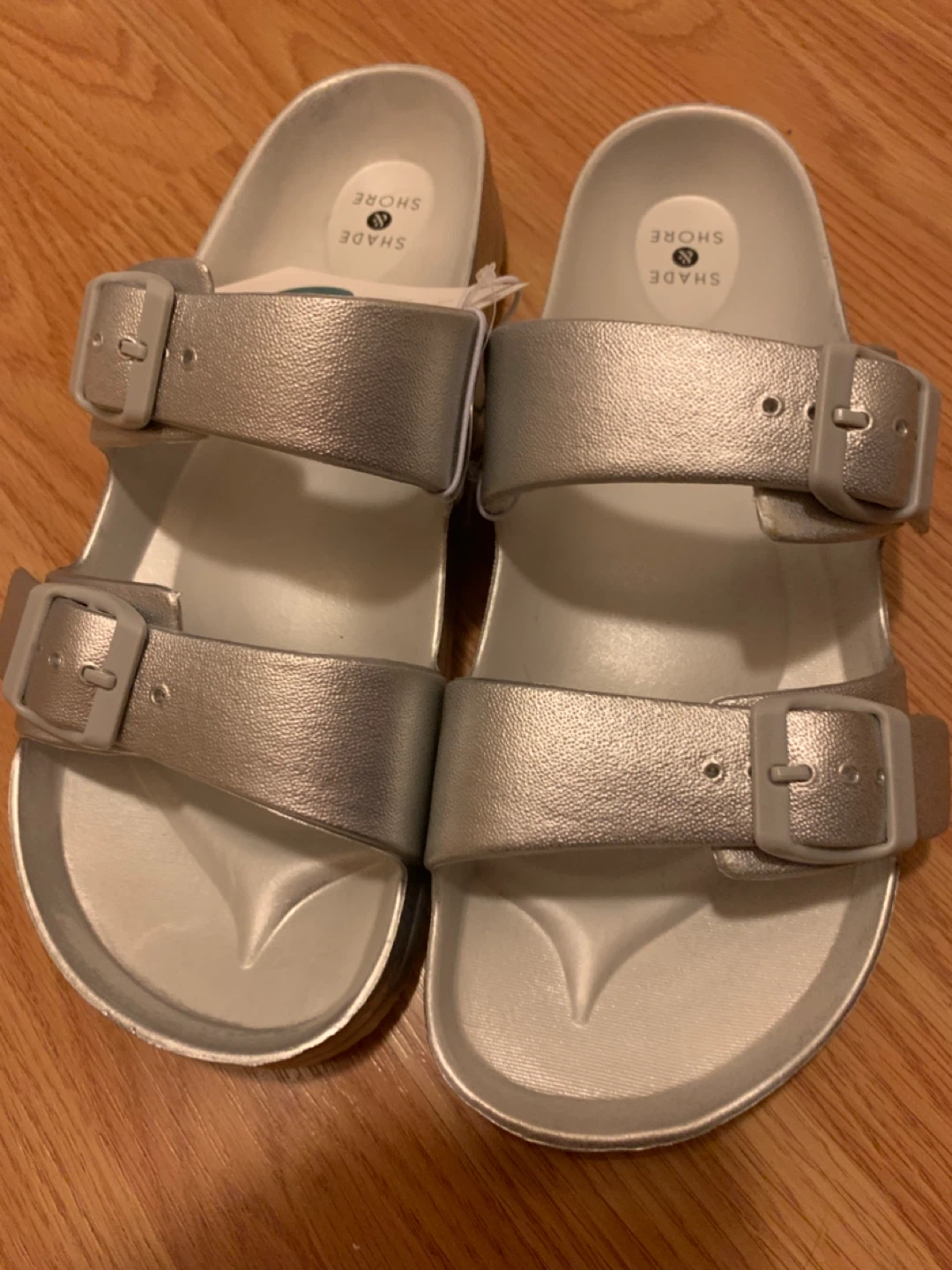 Shade & Shore Women's Silver Slide Sandals Size 9