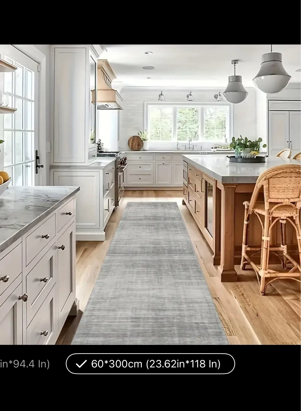 60"x300cm (23.62"x118") Thick Grey Runner Rug