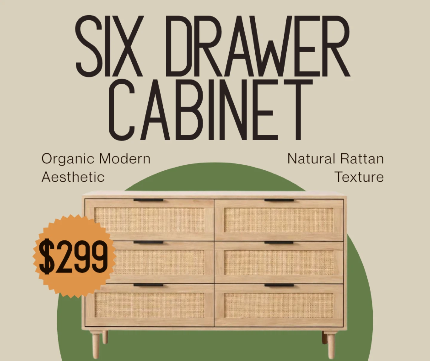 Natural Rattan 6-Drawer Dresser – Modern Boho Storage Style