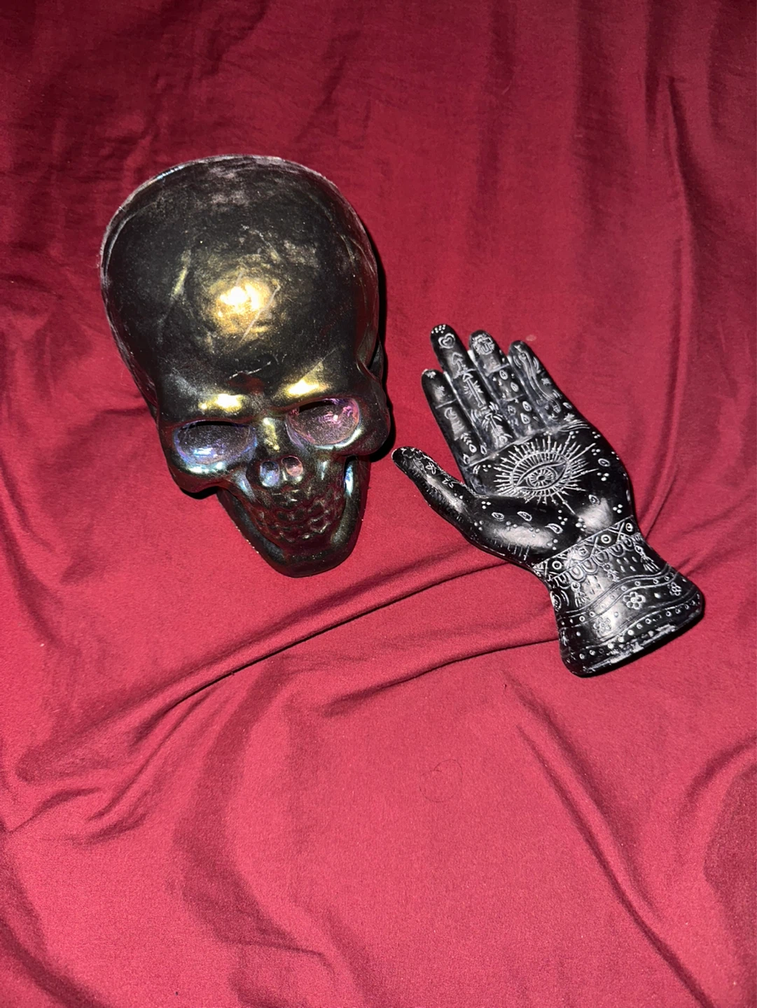 spooky decorative skull and hand