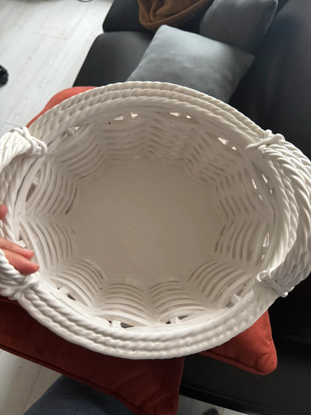 White Woven Basket ceramic with Handles-made in Portugal - photo 2