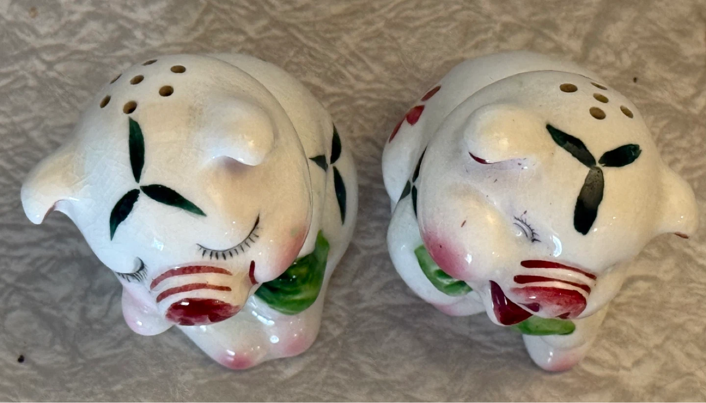Vintage Pig Pair with Floral Design Salt and Pepper Set - photo 5