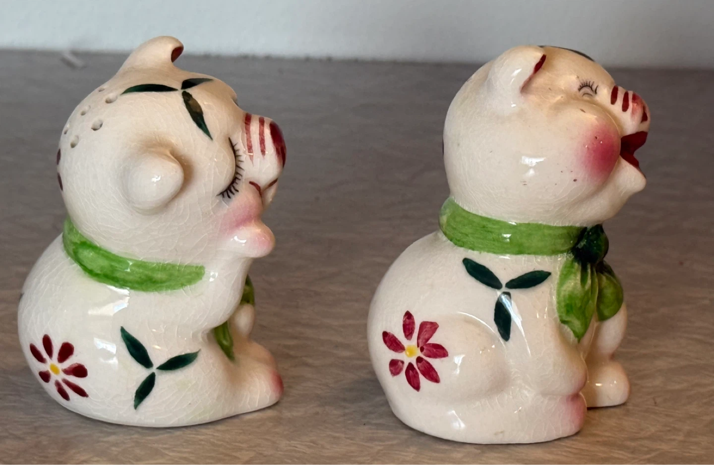Vintage Pig Pair with Floral Design Salt and Pepper Set - photo 4
