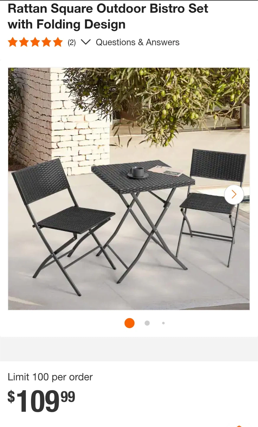 Rattan Square Outdoor Bistro Set with Folding Design - photo 3