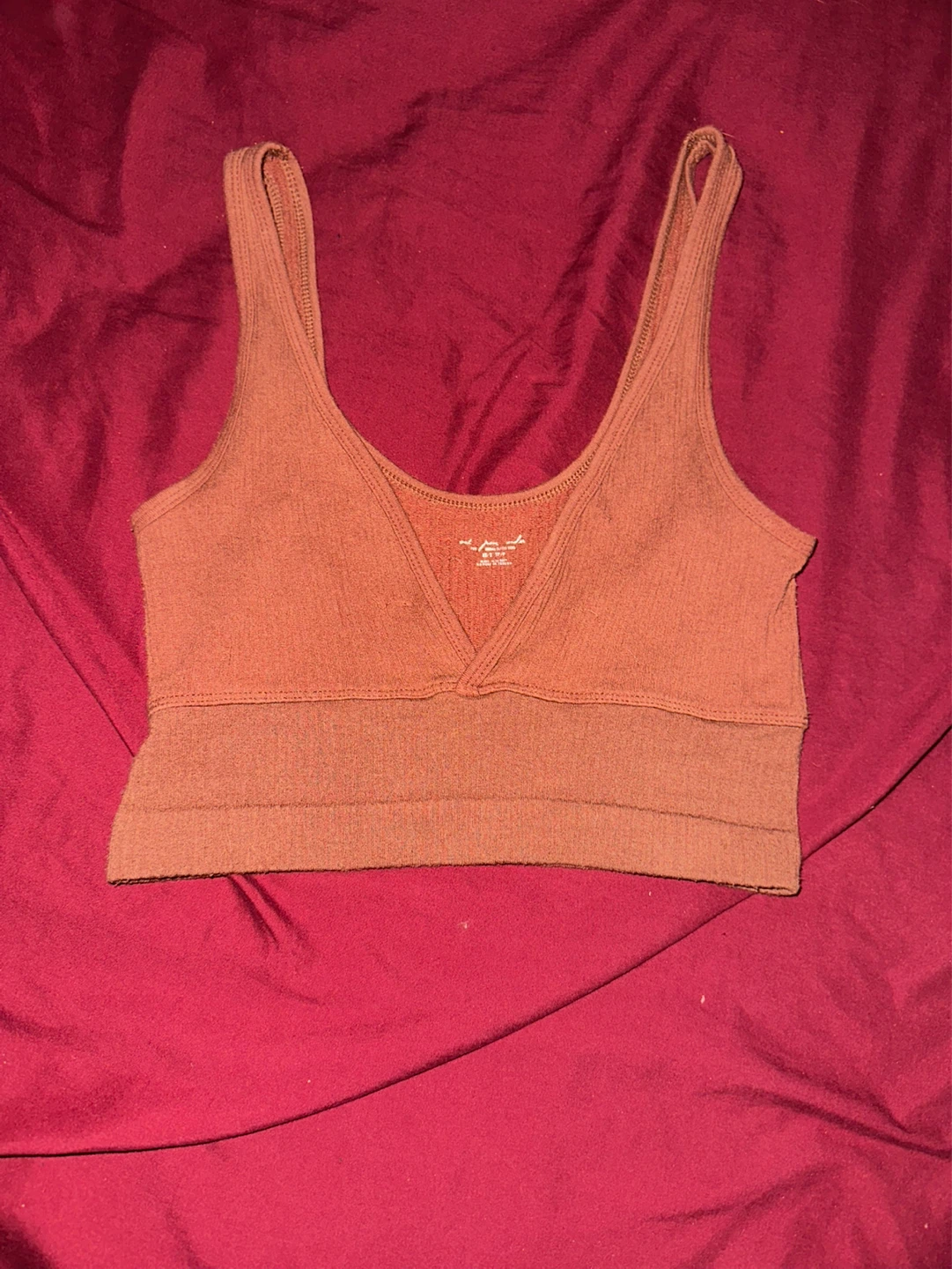 Urban Outfitters Ribbed V-Neck Crop Tank Top - Terracotta