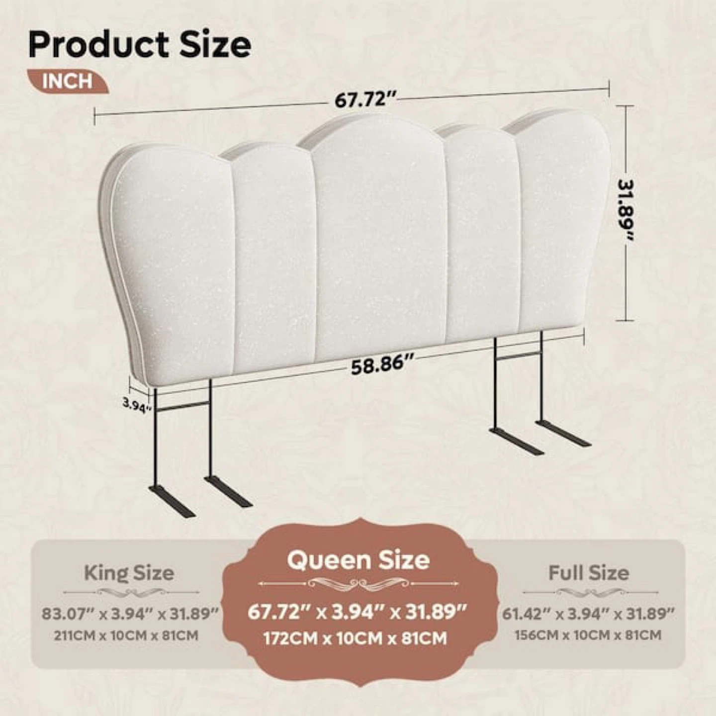 Queen Plush Ivory Crown Fabric Headboard Upholstered Headboard - photo 2