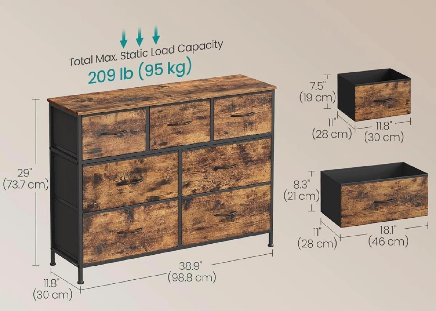7 Drawer Dresser with Rustic Wood Finish - photo 2