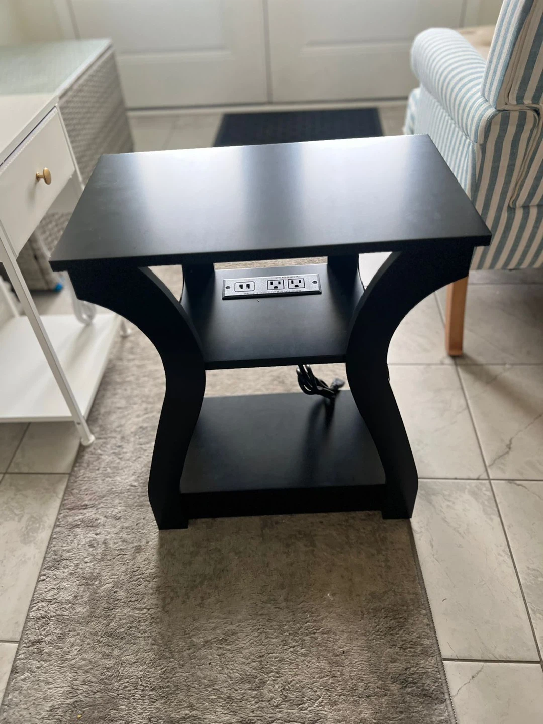 Black End Table with Built-in Outlet and USB Ports - photo 2