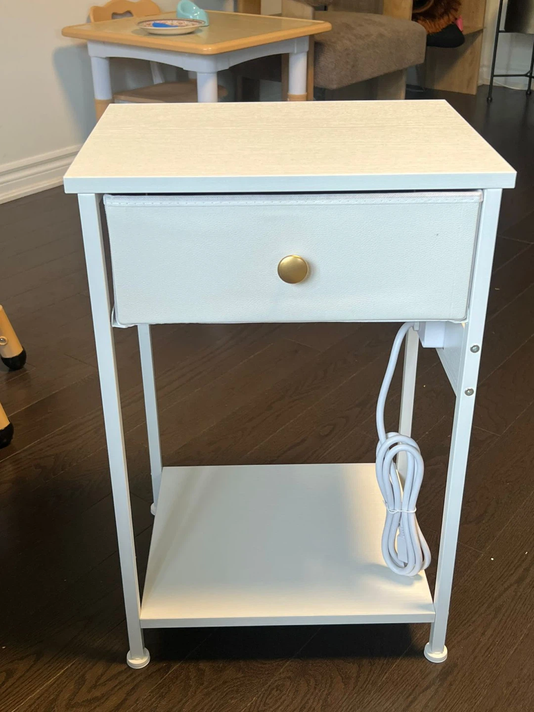 White Nightstand with Drawer and Shelf - photo 3