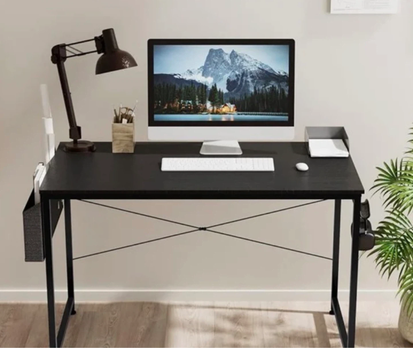 Black Metal Frame Computer Desk with Side Organizer