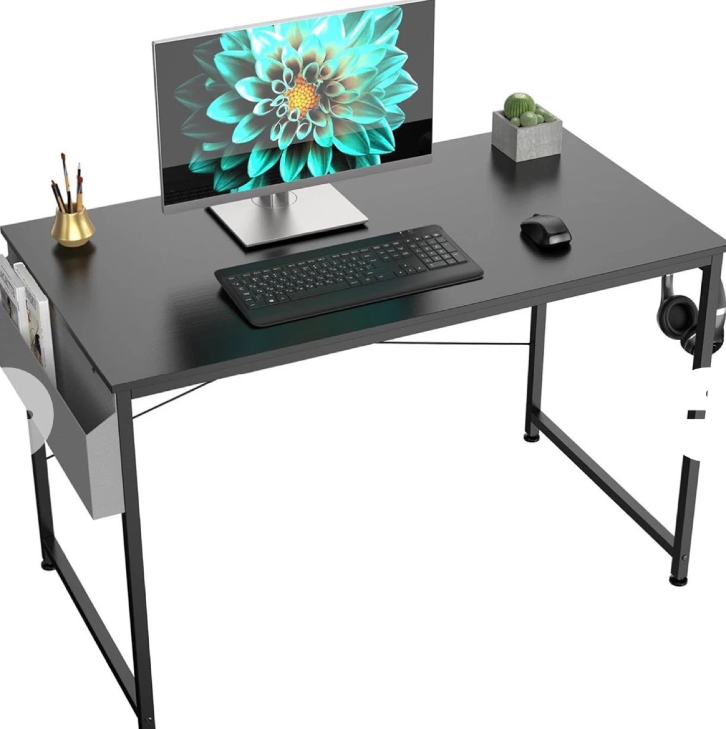 Black Metal Frame Computer Desk with Side Organizer - photo 2